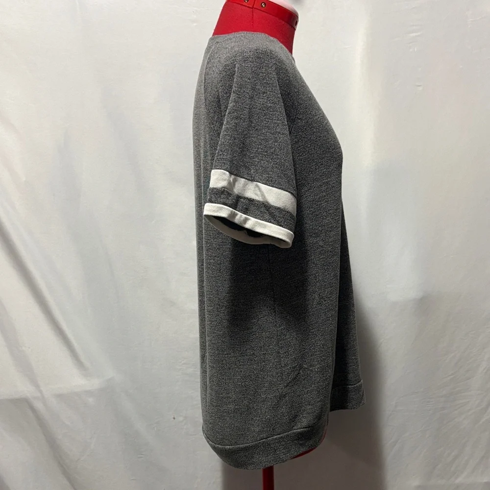 Gray Short-Sleeve Crewneck Shirt with Contrasting Sleeve Stripes - Picture 2 of 5